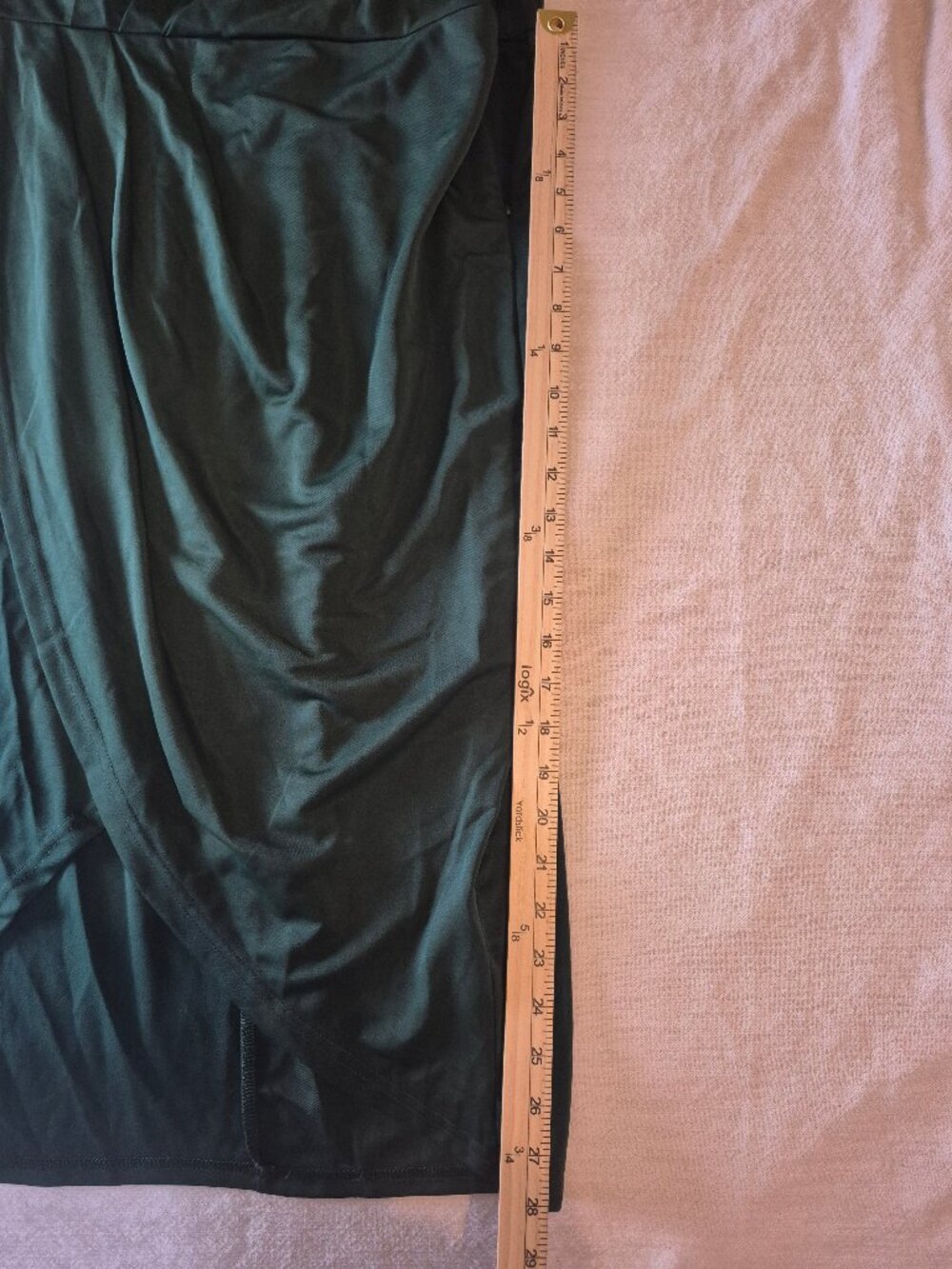 One‎ Shoulder Midi Dress Dark Green Asymmetrical Wrap Hem Tie Waist 14 Old Money - Picture 5 of 10